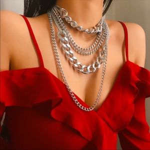 Silver Multi layered chain necklace